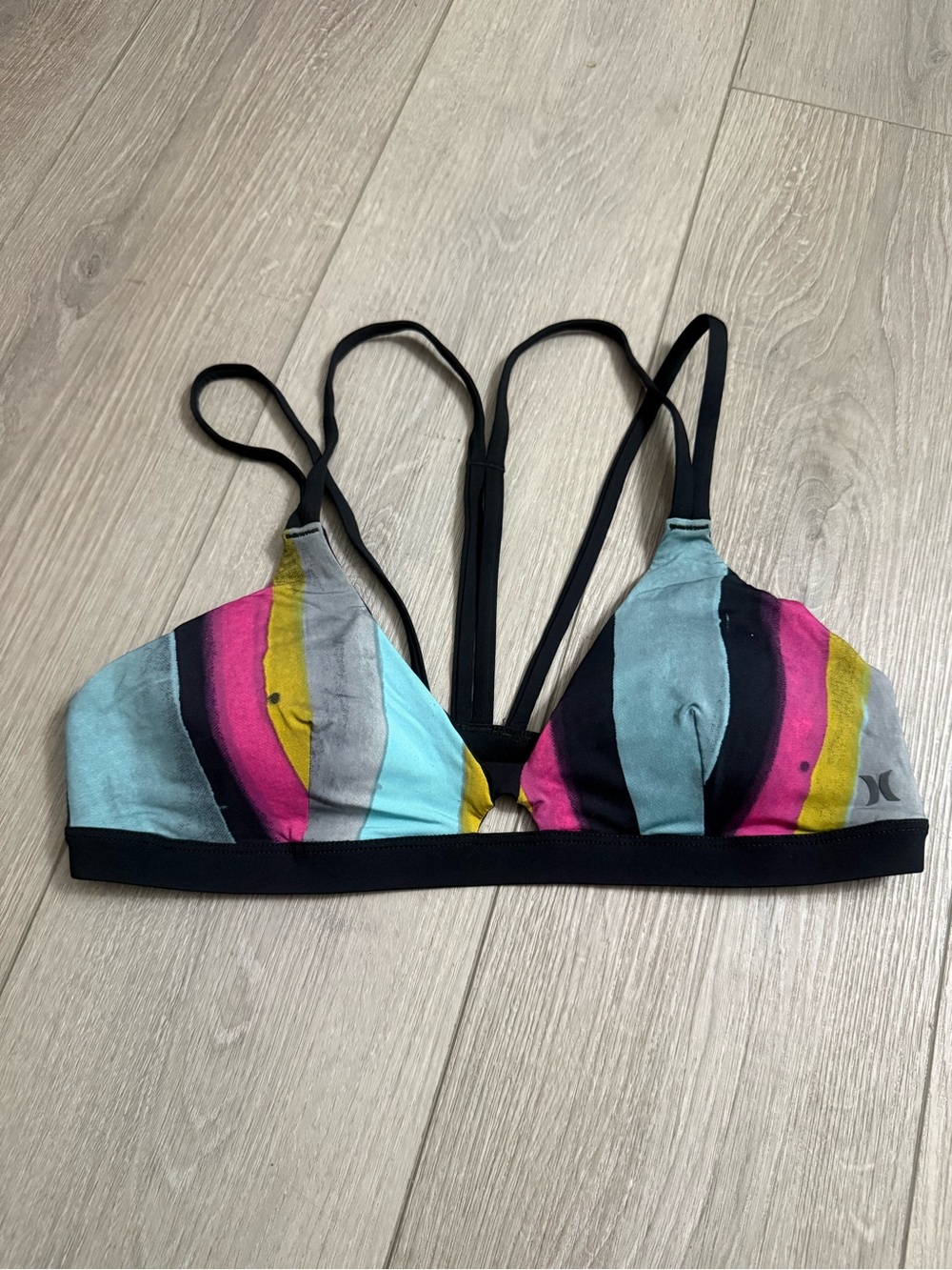 NWOT Hurley Strappy Swim Bralette in Teal, Pink, Yellow and Black